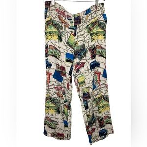 VTG Jeffrey Banks Rayon Rare Print Travelling States Oil Design Pull-on Pants 1X